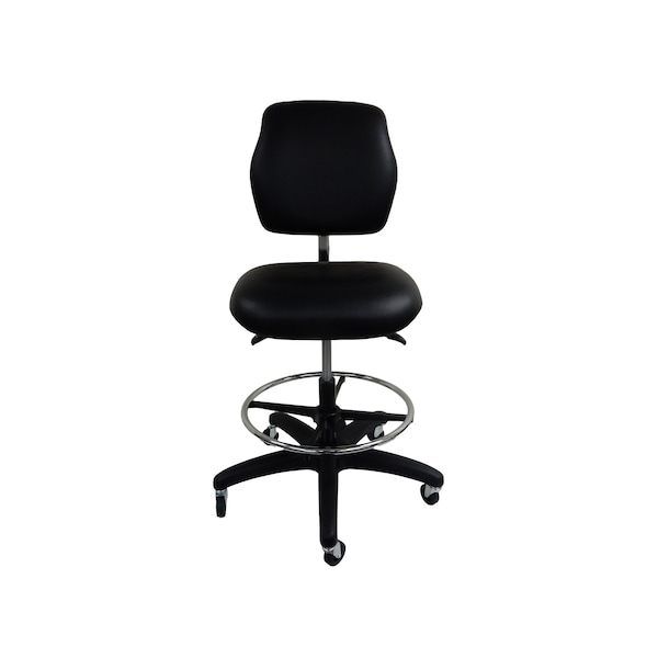 Workbench Chair Vinyl Seat Backrest Deluxe Ergonomic Adj. 300 lb. seat Cap. footring Locking Casters